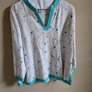 Mandarin Blue blue and green Long Sleeve size 2X Blouse